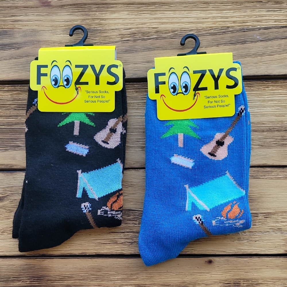 NWT Foozys Camping Themed Socks - Black and Blue 2 Pair Set